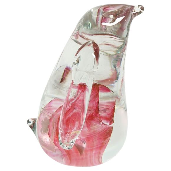 Kerry Crafted Glass Penguin Figurine – Pink Swirl Handblown Art Glass, Ireland - Picture 1 of 16